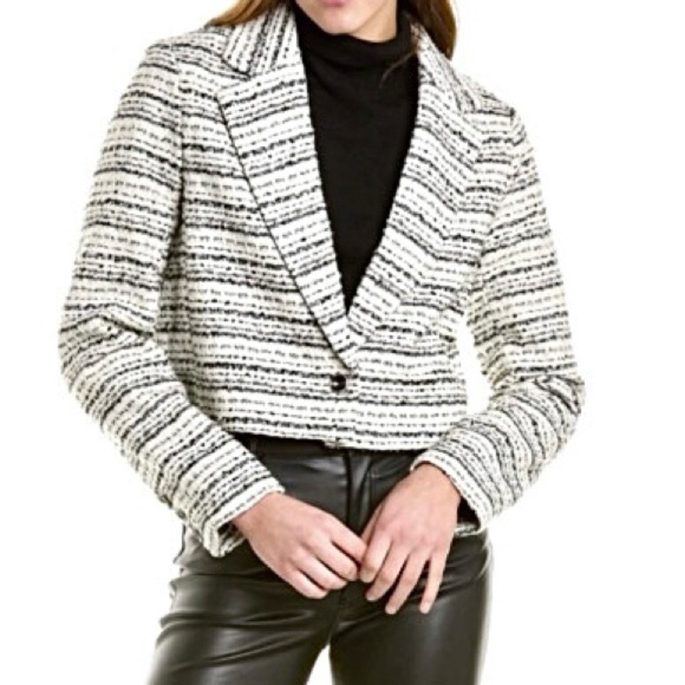 Bagatelle black & white striped tweed crop blazer jacket career office Large